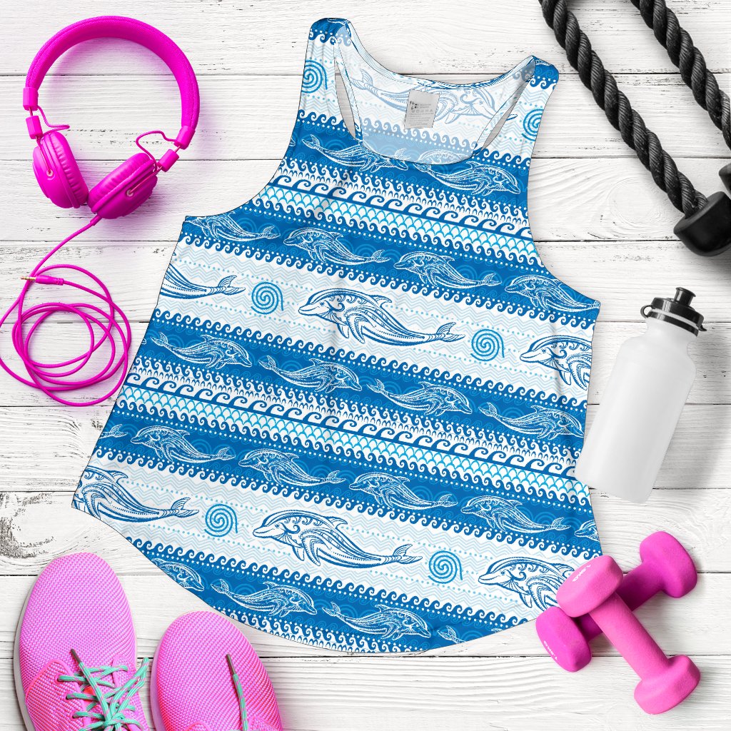 Dolphin Tribal Print Pattern Women Racerback Tank Top