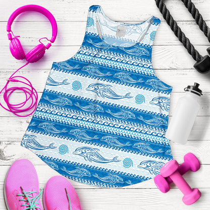 Dolphin Tribal Print Pattern Women Racerback Tank Top
