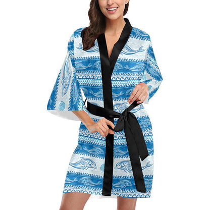 Dolphin Tribal Print Pattern Women Short Kimono Robe