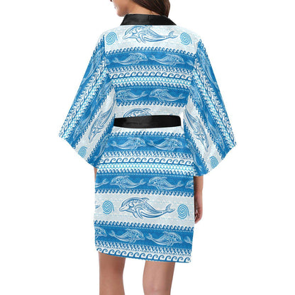 Dolphin Tribal Print Pattern Women Short Kimono Robe