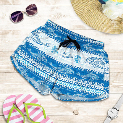 Dolphin Tribal Print Pattern Women Shorts-JTAMIGO.COM