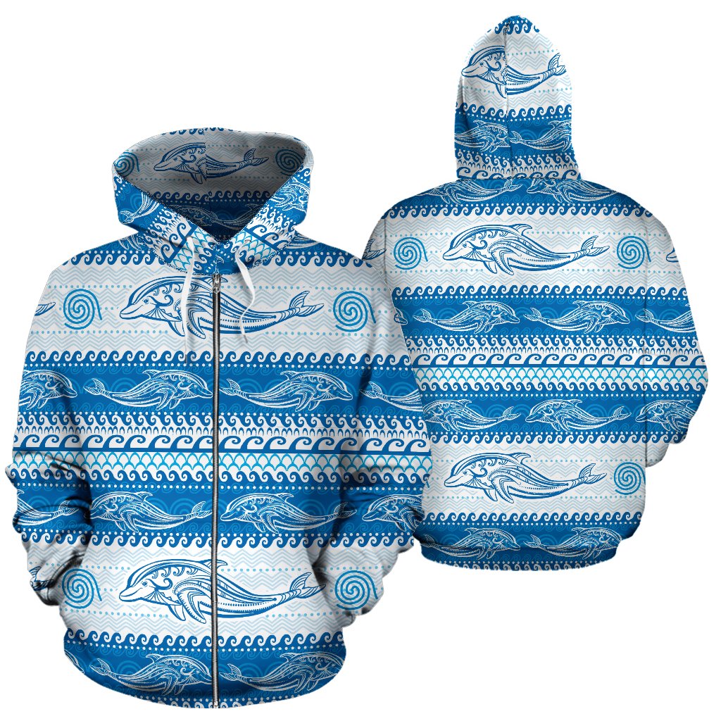 Dolphin Tribal Print Pattern Zip Up Hoodie