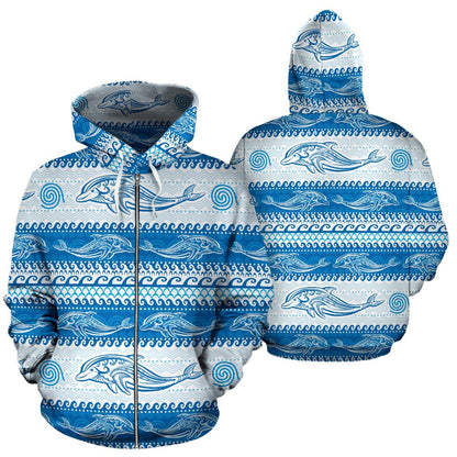Dolphin Tribal Print Pattern Zip Up Hoodie