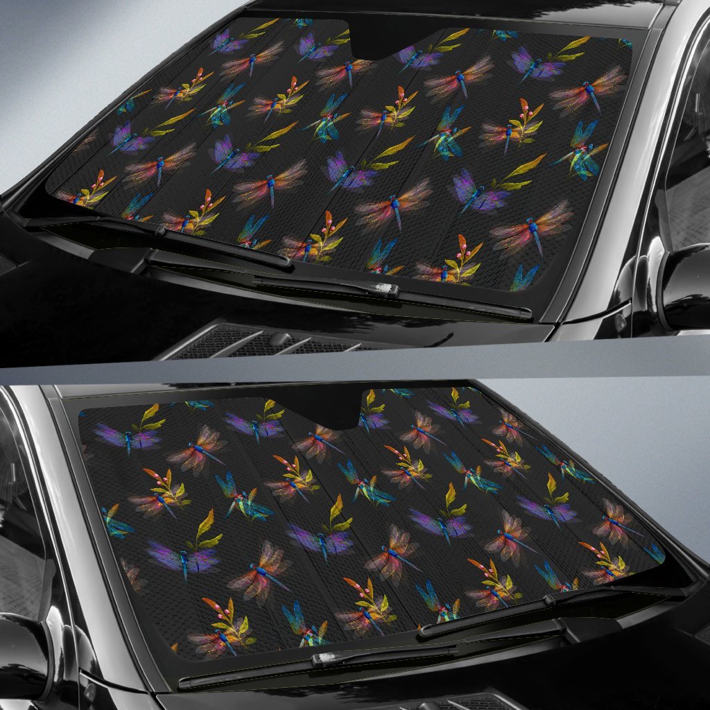 Dragonfly Colorful Realistic Print Car Sun Shade For Windshield
