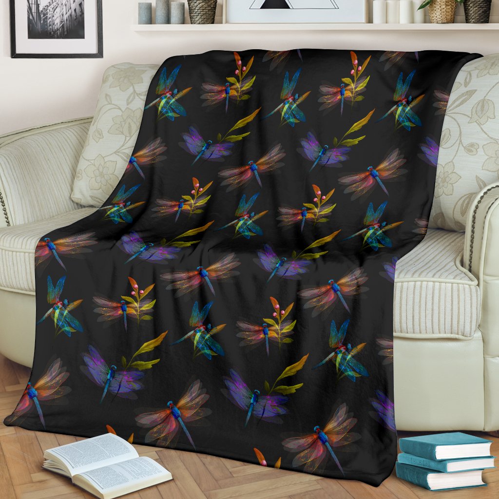 Dragonfly Colorful Realistic Print Fleece Blanket