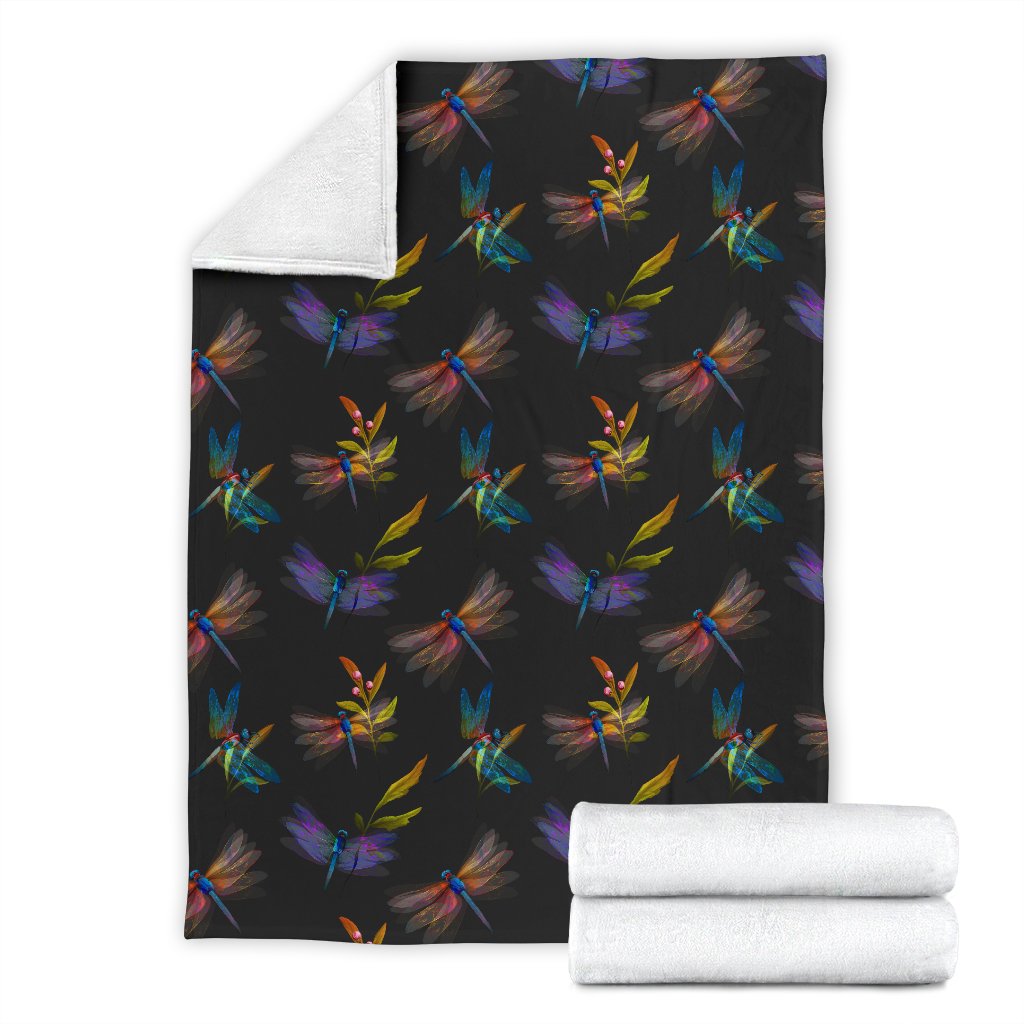 Dragonfly Colorful Realistic Print Fleece Blanket