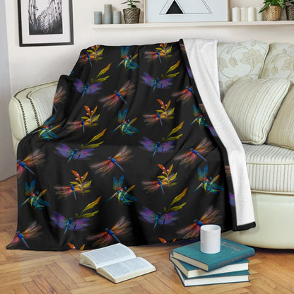Dragonfly Colorful Realistic Print Fleece Blanket