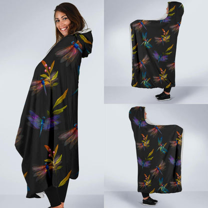 Dragonfly Colorful Realistic Print Hooded Blanket-JTAMIGO.COM