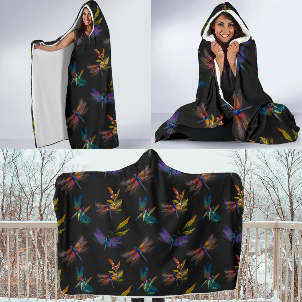 Dragonfly Colorful Realistic Print Hooded Blanket-JTAMIGO.COM