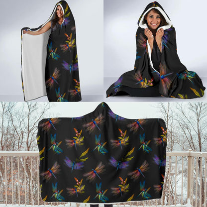 Dragonfly Colorful Realistic Print Hooded Blanket-JTAMIGO.COM