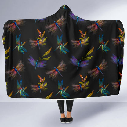 Dragonfly Colorful Realistic Print Hooded Blanket-JTAMIGO.COM