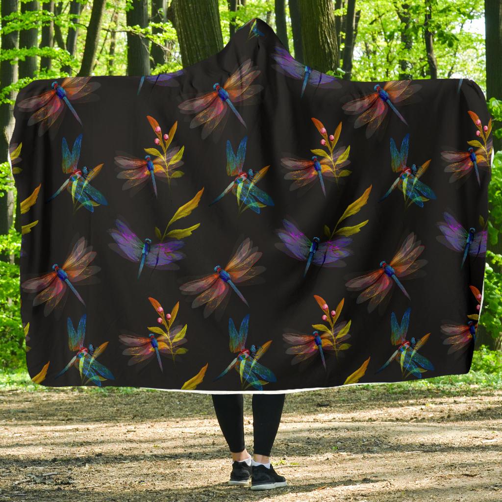 Dragonfly Colorful Realistic Print Hooded Blanket-JTAMIGO.COM