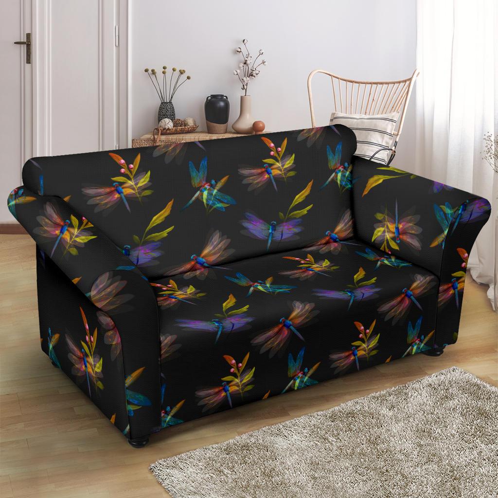 Dragonfly Colorful Realistic Print Loveseat Slipcover-JTAMIGO.COM
