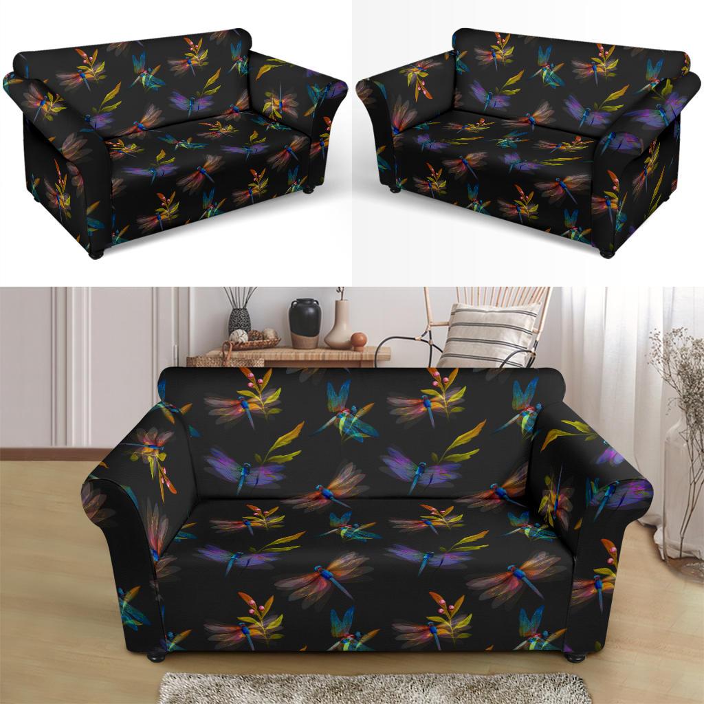 Dragonfly Colorful Realistic Print Loveseat Slipcover-JTAMIGO.COM