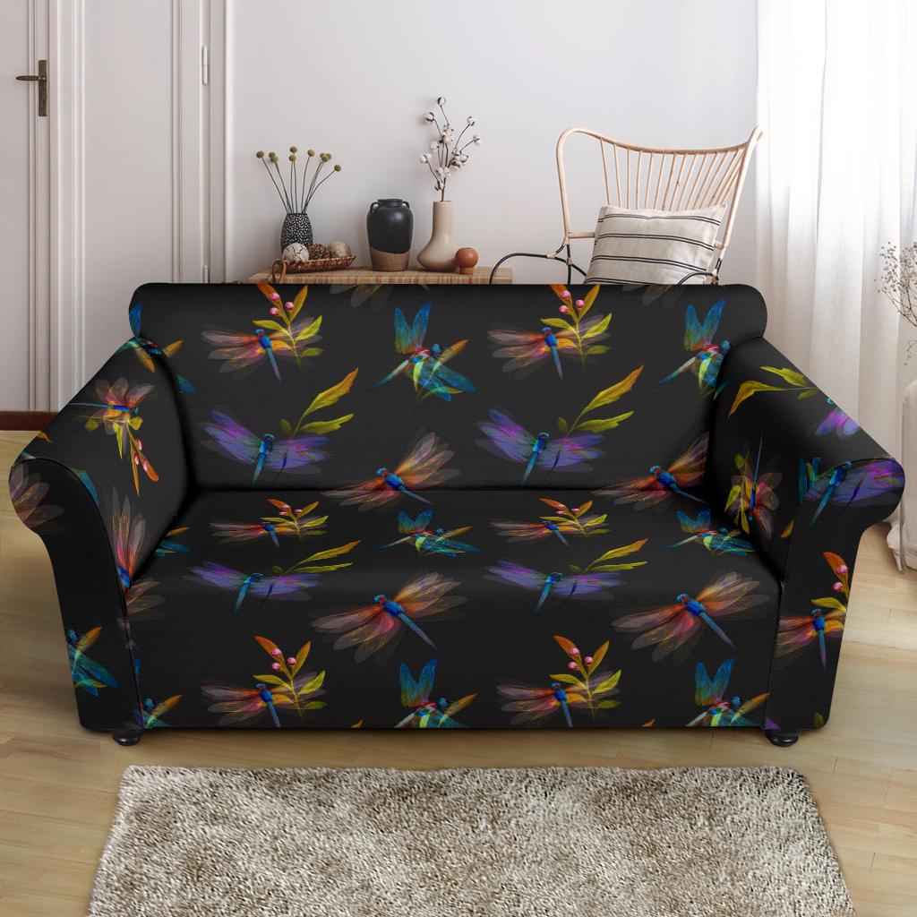 Dragonfly Colorful Realistic Print Loveseat Slipcover-JTAMIGO.COM