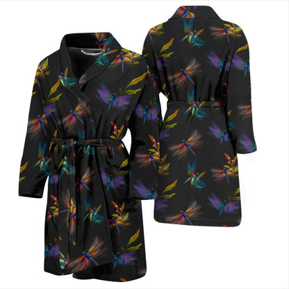 Dragonfly Colorful Realistic Print Men Bath Robe-JTAMIGO.COM