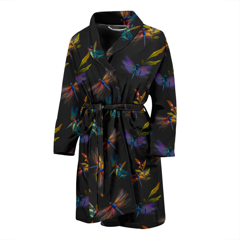 Dragonfly Colorful Realistic Print Men Bath Robe-JTAMIGO.COM