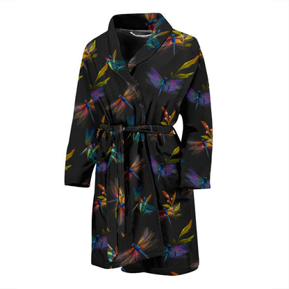 Dragonfly Colorful Realistic Print Men Bath Robe-JTAMIGO.COM