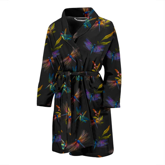 Dragonfly Colorful Realistic Print Men Bath Robe-JTAMIGO.COM