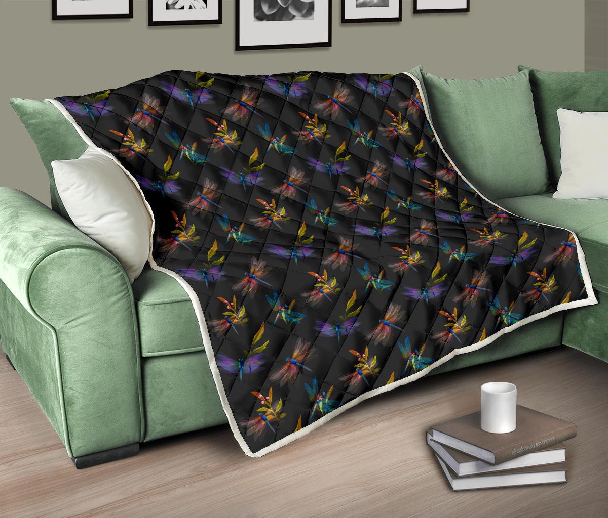 Dragonfly Colorful Realistic Print Premium Quilt-JTAMIGO.COM