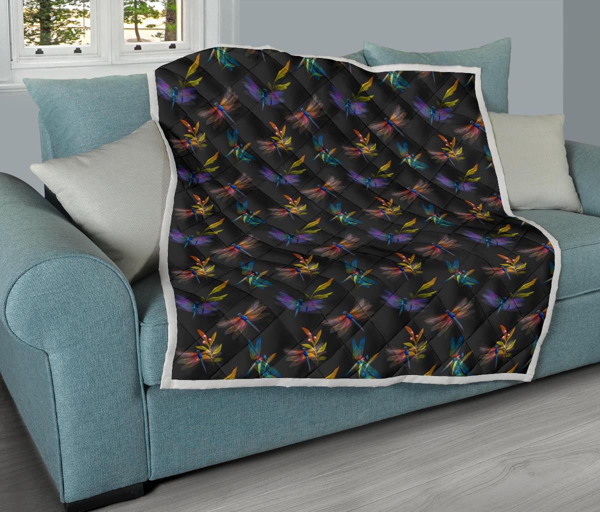 Dragonfly Colorful Realistic Print Premium Quilt-JTAMIGO.COM