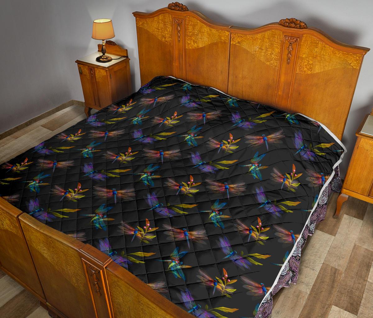 Dragonfly Colorful Realistic Print Premium Quilt-JTAMIGO.COM