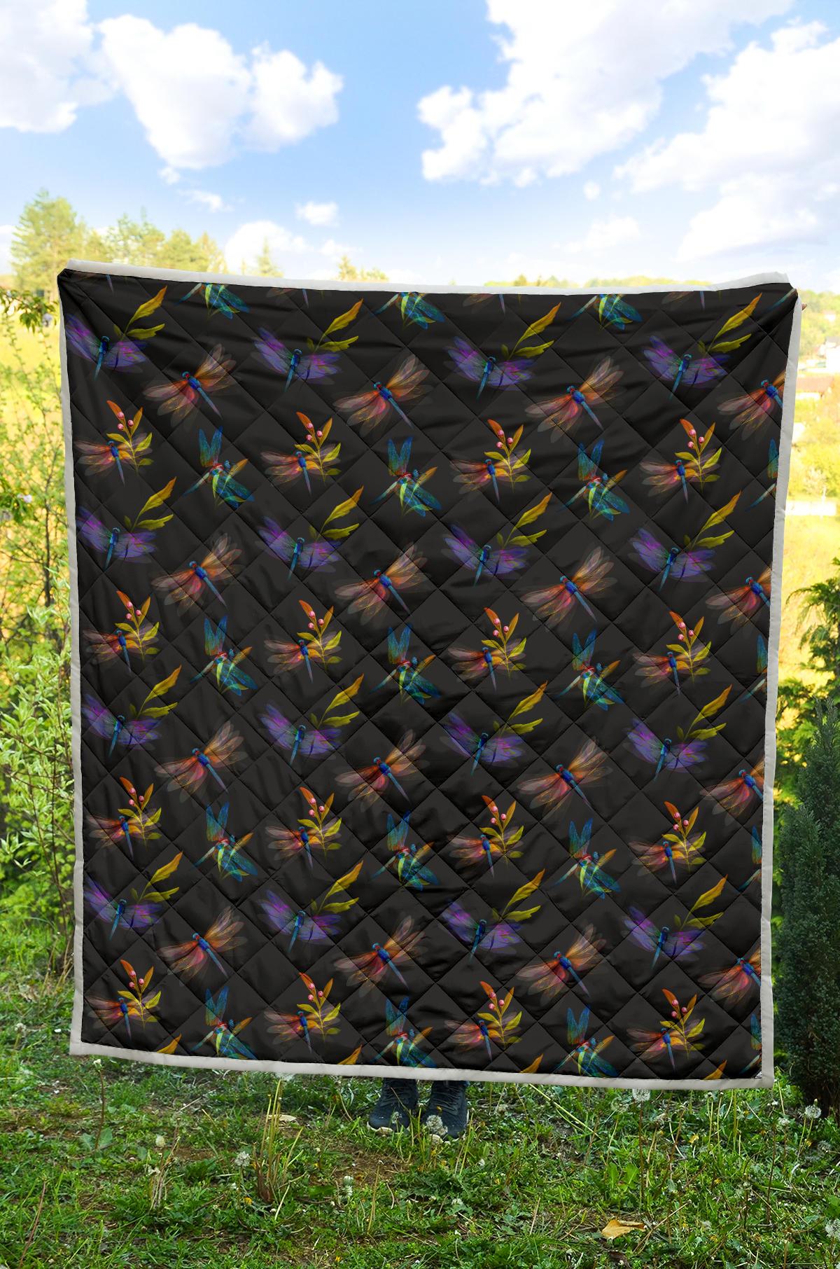 Dragonfly Colorful Realistic Print Premium Quilt-JTAMIGO.COM