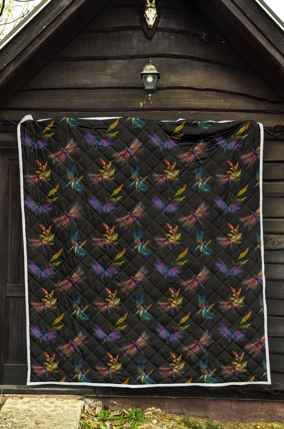 Dragonfly Colorful Realistic Print Premium Quilt-JTAMIGO.COM