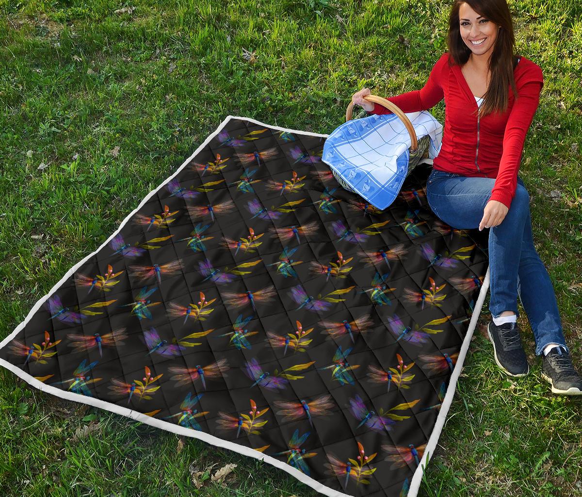Dragonfly Colorful Realistic Print Premium Quilt-JTAMIGO.COM