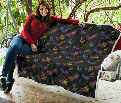Dragonfly Colorful Realistic Print Premium Quilt-JTAMIGO.COM