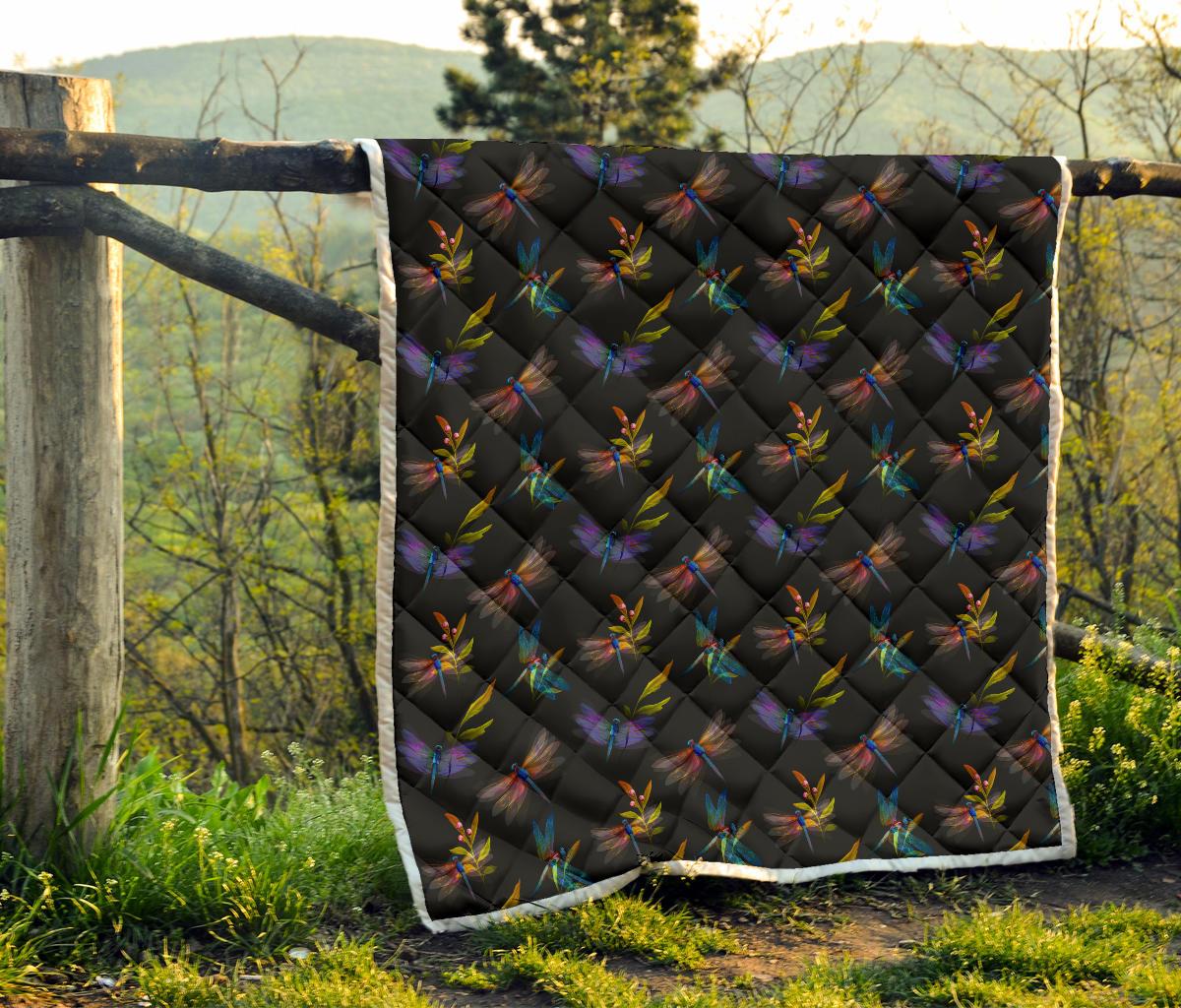 Dragonfly Colorful Realistic Print Premium Quilt-JTAMIGO.COM