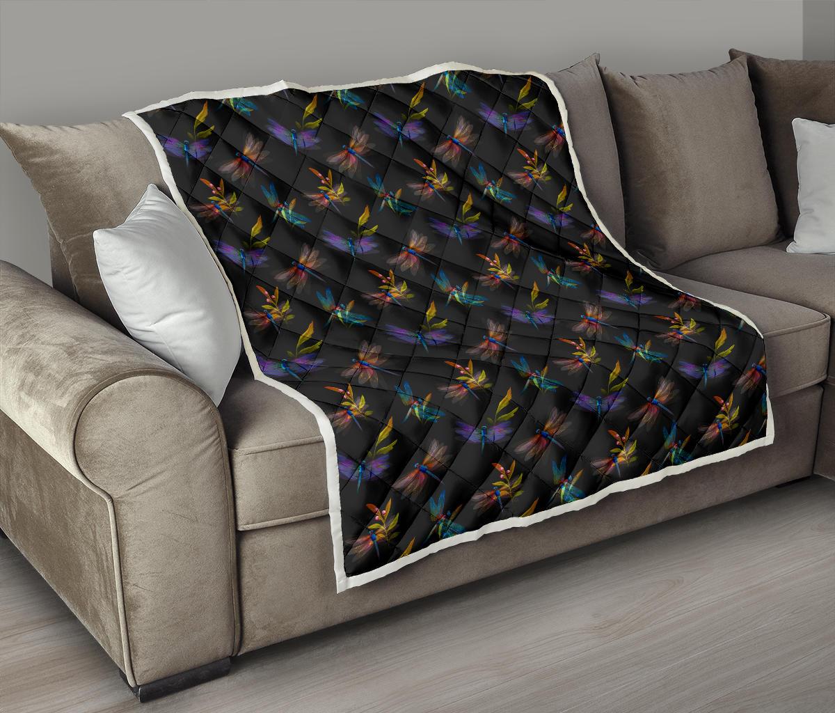 Dragonfly Colorful Realistic Print Premium Quilt-JTAMIGO.COM