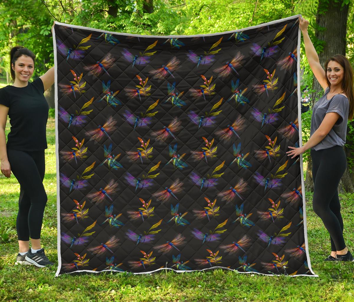 Dragonfly Colorful Realistic Print Premium Quilt-JTAMIGO.COM