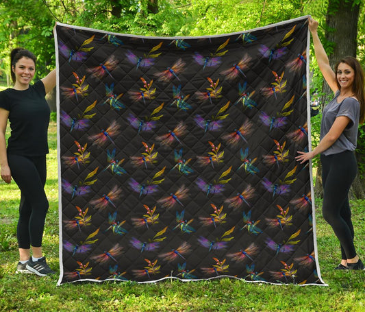Dragonfly Colorful Realistic Print Premium Quilt-JTAMIGO.COM
