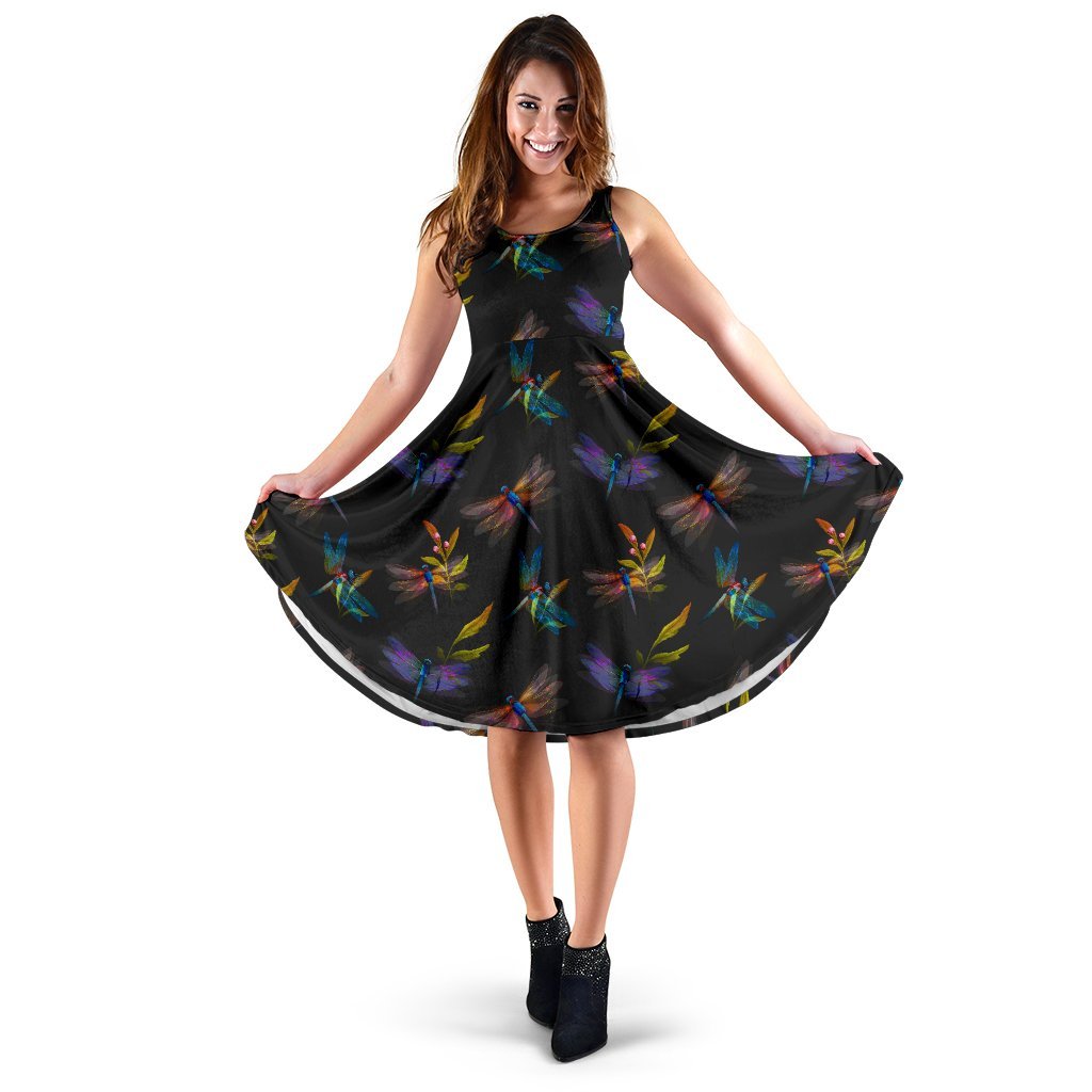 Dragonfly Colorful Realistic Print Sleeveless Dress