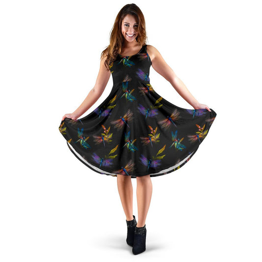 Dragonfly Colorful Realistic Print Sleeveless Dress
