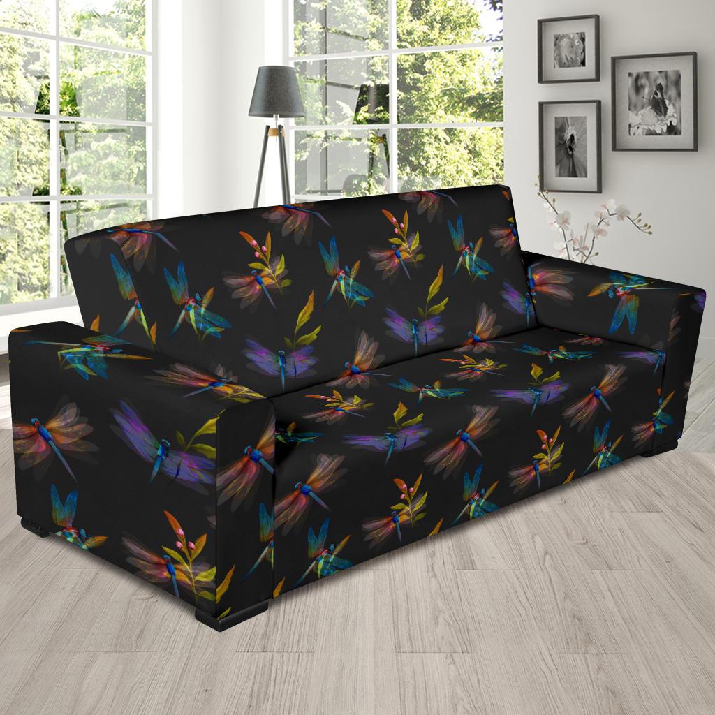 Dragonfly Colorful Realistic Print Sofa Slipcover-JTAMIGO.COM