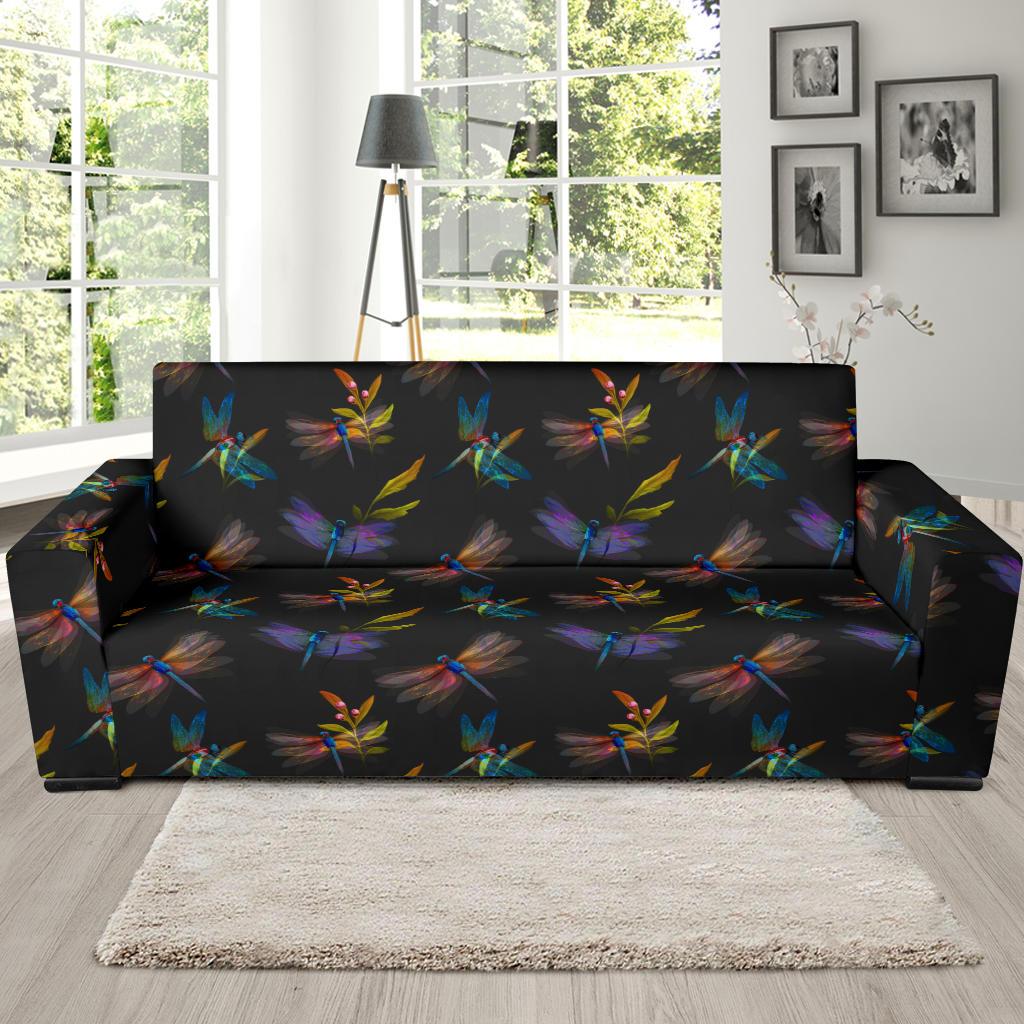 Dragonfly Colorful Realistic Print Sofa Slipcover-JTAMIGO.COM