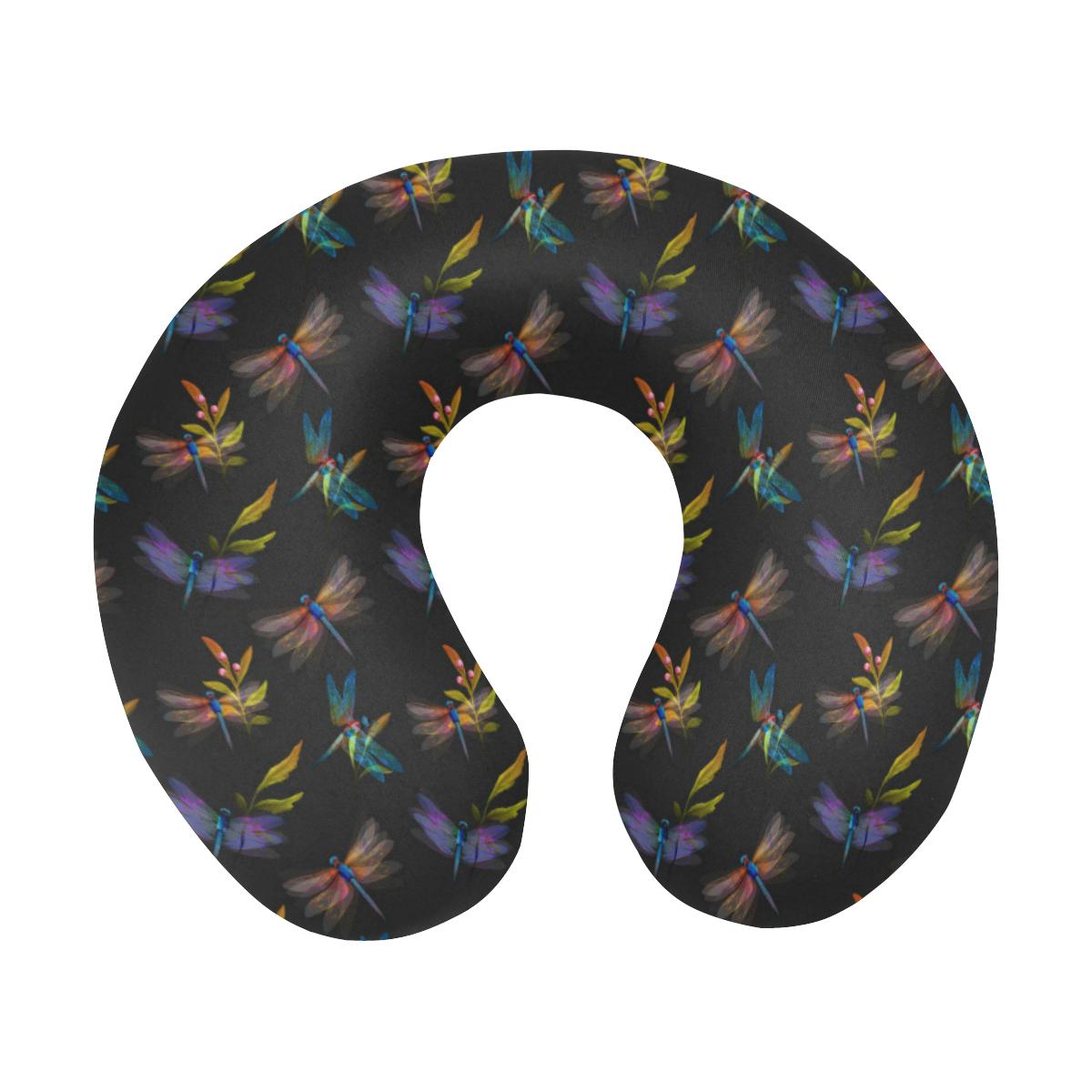 Dragonfly Colorful Realistic Print U-Shaped Travel Neck Pillow-JTAMIGO.COM