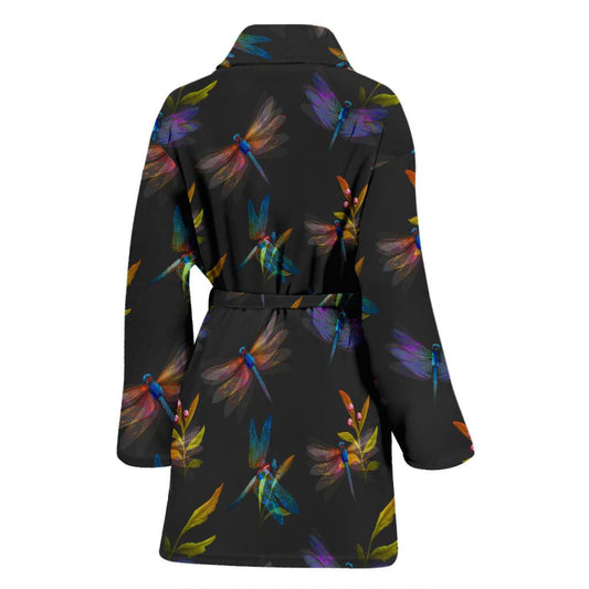 Dragonfly Colorful Realistic Print Women Bath Robe-JTAMIGO.COM