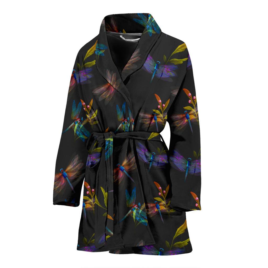 Dragonfly Colorful Realistic Print Women Bath Robe-JTAMIGO.COM