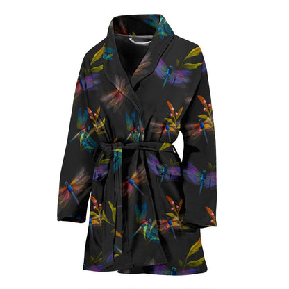 Dragonfly Colorful Realistic Print Women Bath Robe-JTAMIGO.COM