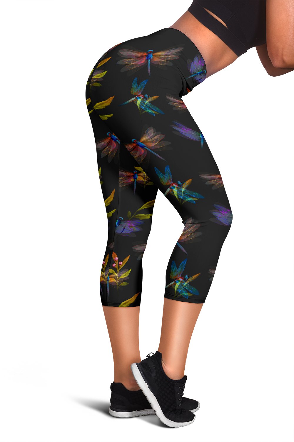 Dragonfly Colorful Realistic Print Women Capris