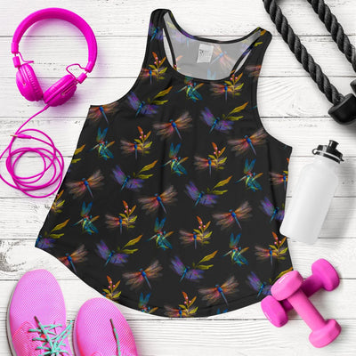 Dragonfly Colorful Realistic Print Women Racerback Tank Top