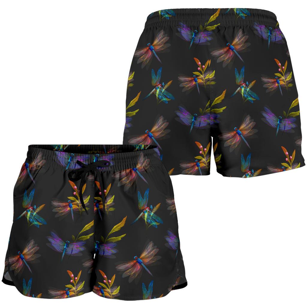 Dragonfly Colorful Realistic Print Women Shorts-JTAMIGO.COM