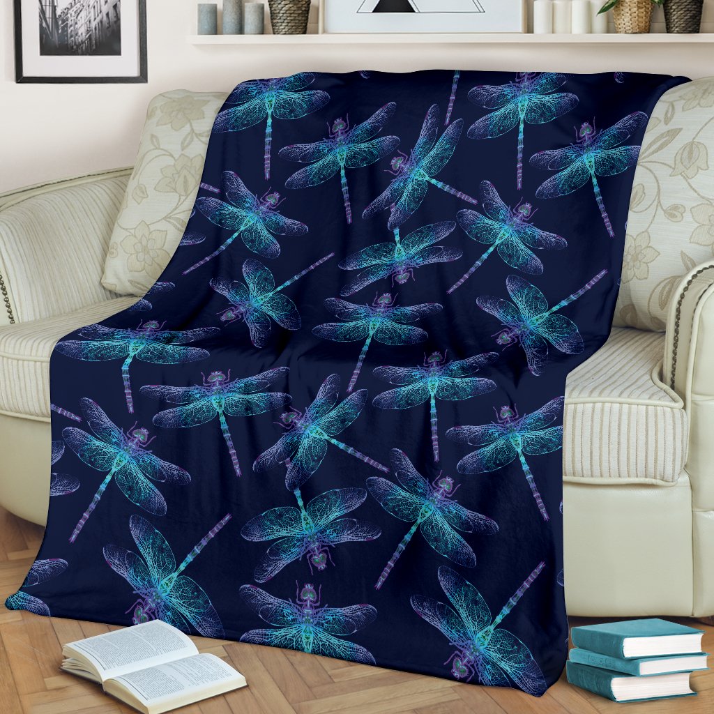 Dragonfly Hand Drawn Style Print Fleece Blanket