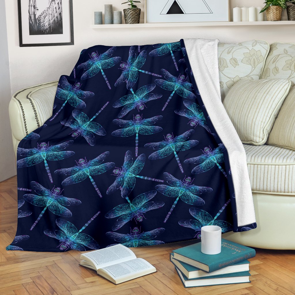 Dragonfly Hand Drawn Style Print Fleece Blanket