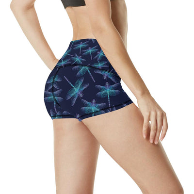 Dragonfly Hand Drawn Style Print High Waisted Spandex Shorts-JTAMIGO.COM