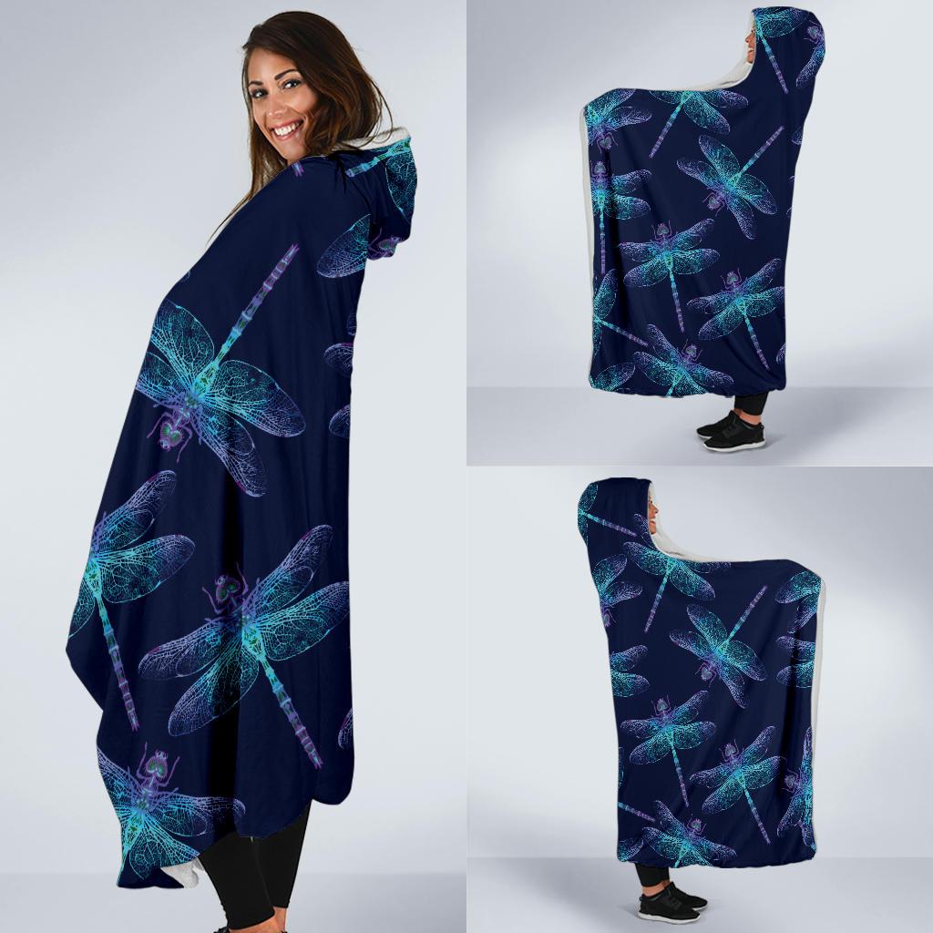 Dragonfly Hand Drawn Style Print Hooded Blanket-JTAMIGO.COM