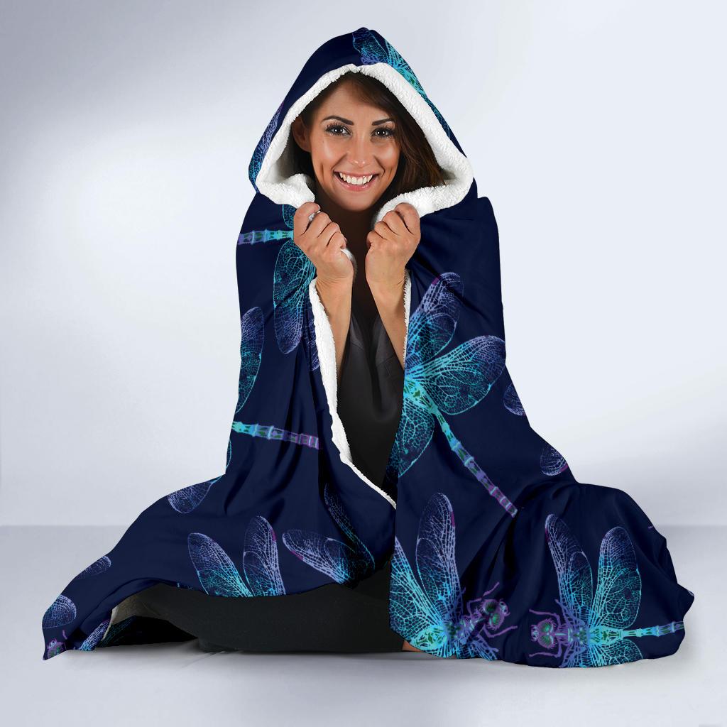 Dragonfly Hand Drawn Style Print Hooded Blanket-JTAMIGO.COM